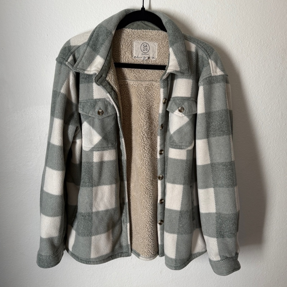 Cozy Green and White Fleece Shacket